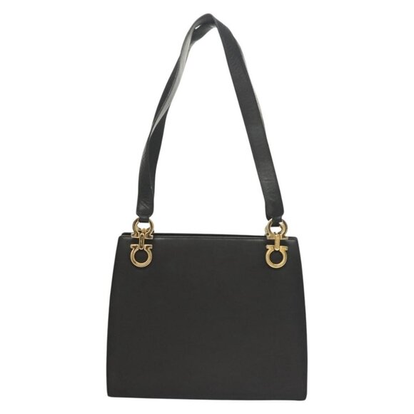 Salvatore Ferragamo Gancini Shoulder Bag Leather Black Gold Auth - Picture 2 of 16